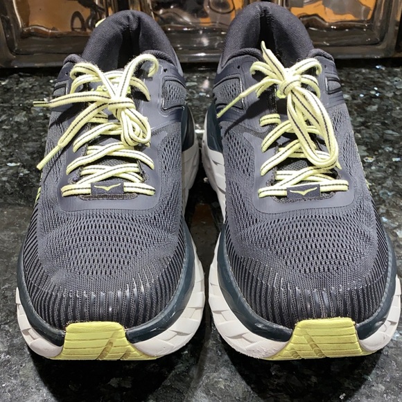 Hoka One One Bondi 7 Athletic Shoes Navy Blue White & Yellow Highlights Size 12 - Picture 2 of 12